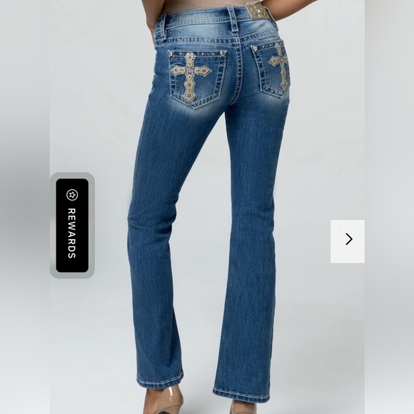NWT Miss Me Prosecco Cross Dark Blue Boot Cut Jeans with Cross Stitching - Picture 2 of 5